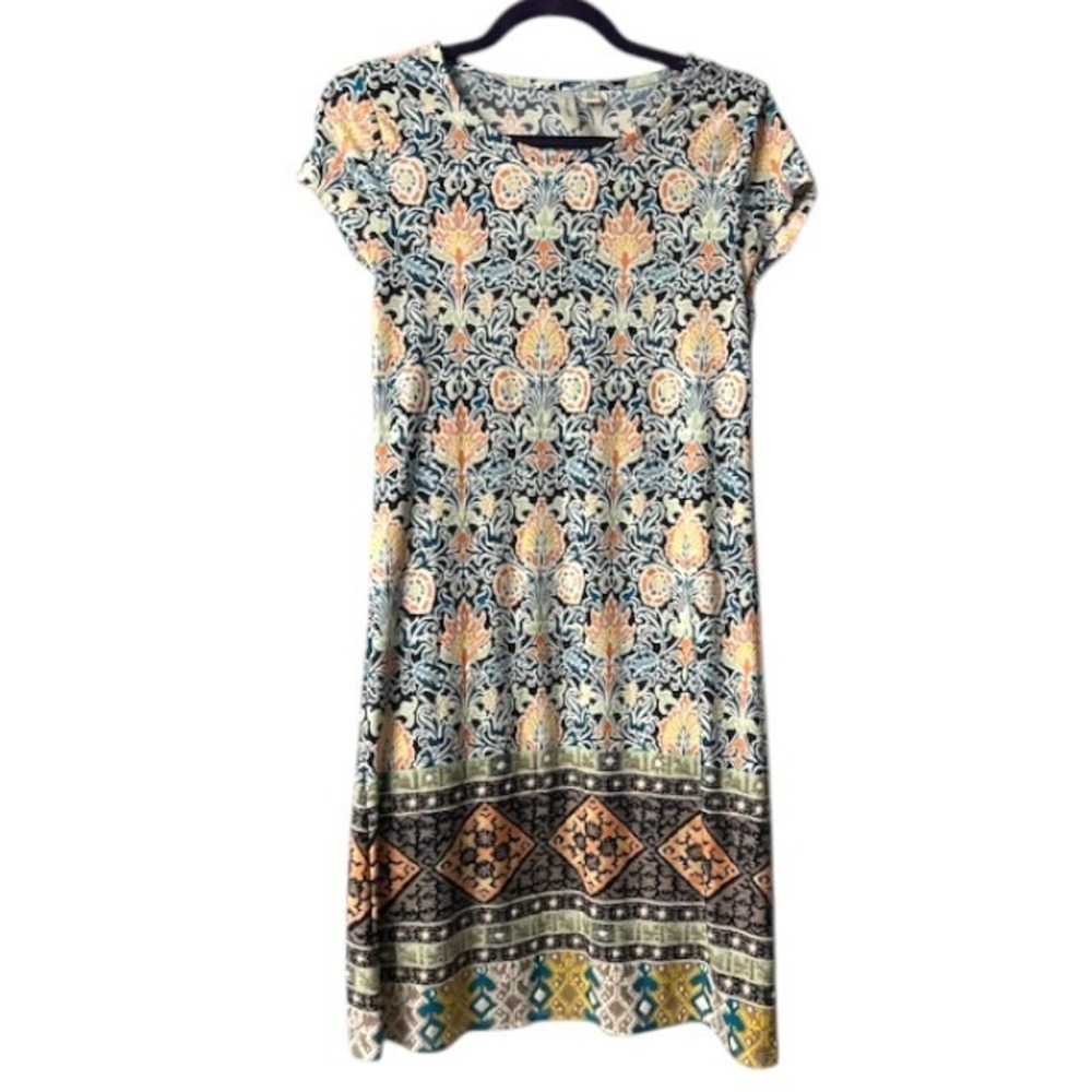 Ornate Floral Motif PS Dress Geometric Artsy‎ Boho Eclectic Resort Cruise Party